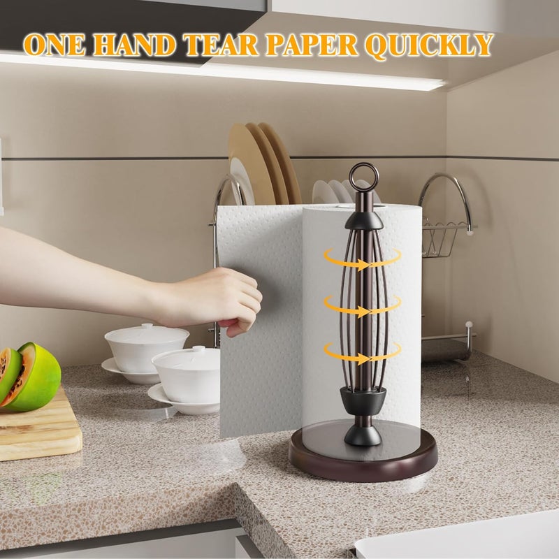 HZE Oil Rubbed Bronze Paper Towel Holder Countertop, Bronze Kitchen Accessories Decor, Stainless Steel, Weighted Base, One Hand Tear Paper Towel Stand with Ratchet System for Kitchen Farmhouse Essentials - Image 2
